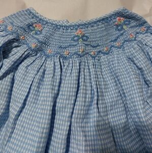 Vintage Orient Expressed Inc 6 Blue 100% Cotton Embroidered Smocked Dress Easter